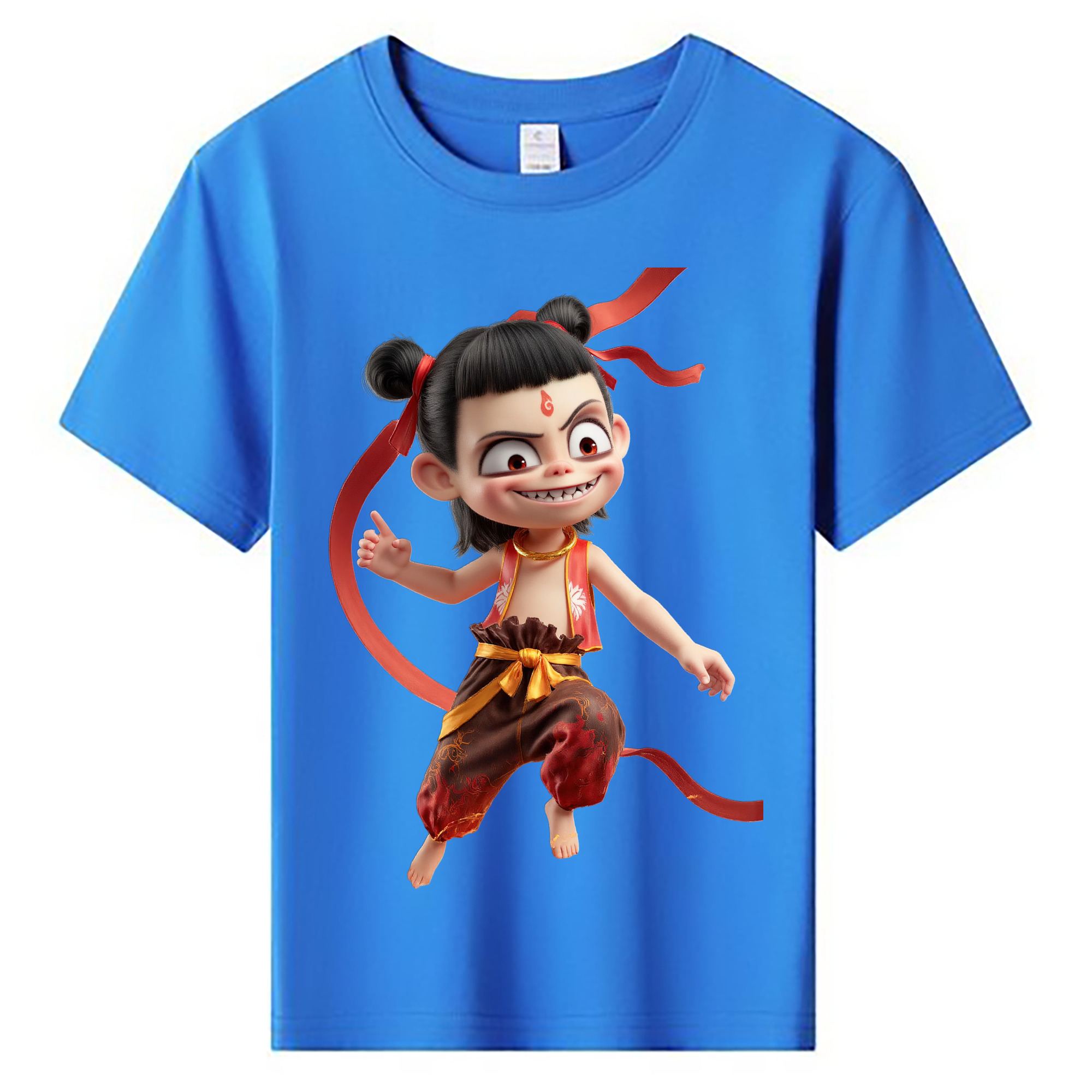 （画像用） Ne Zha 2 ナタ 魔童の大暴れ 綿100％キッズTシャツ（フロントプリント）